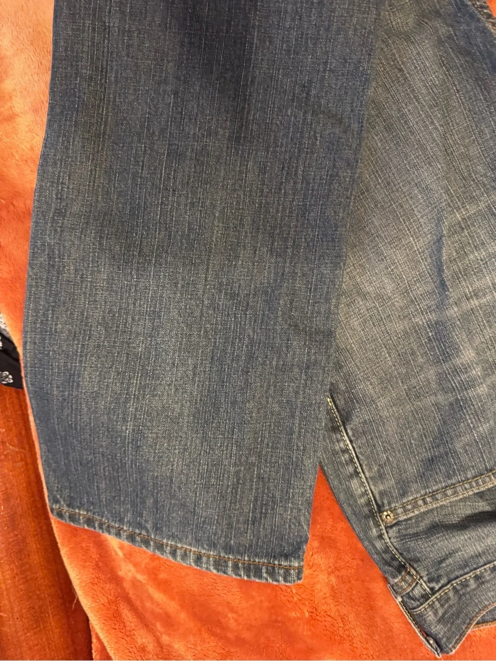 Levi's blue denim jeans with tan leather patch